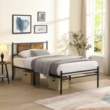 Twin Size metal bedframe,Headboard with wood panel decoration,black 74977489