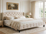 King Size Upholstered Platform Bed Frame with Velvet Tufted Headboard, Heavy Duty Metal Slats W636P557212