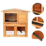 ZUN 40" Triangle Roof Waterproof Wooden Rabbit Hutch A-Frame Pet Cage Wood Small House Chicken Coop Natu 46986252