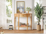 TREXM Farmhouse Half Moon Console Table with Drawer & Shelf - Rustic Accent Table, Sofa Table for N715P383795D