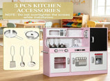 Pink Pretend Play Kitchen Kids Kitchen Playset with Play Phone, Chalkboard, Towel Rack & Ice Maker 45799725