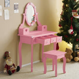 Kids Vanity Set with Mirror and Lights and Stool, 5 Storage Drawers, Pretend Play Princess Makeup 07602676