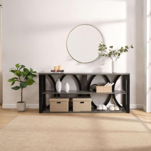 ZUN 3-Tier Industrial Console Table,70.87 inch, Narrow Entry Table Long Table with Storage for Entryway, W2317P230086