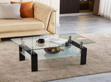 Tempered Clear Glass Coffee Table, 2-Layers Coffee Table Living Room Center Table 100x55x45 W1718P508650
