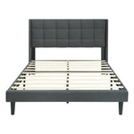 ZUN Queen Size Upholstered Platform Bed Frame with Modern Button Tufted Linen Fabric Headboard, No Box W311P195302