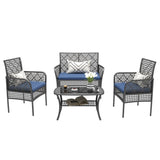 4 Pieces Outdoor Patio Furniture Set,PE Rattan Wicker Garden Conversation Chairs with Tempered Glass W2071P296197