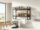2-Tier Wall Mounted Bathroom Shelf with 22" Towel Bar, Industrial Storage Rack Engineered Wood & 09132622