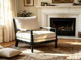 Rubber Wood Accent Chair, Upholstered Fabric Leisure Chair with High-Resilience Sponge, Modern W5599P538248
