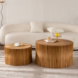 Vintage Fashion Style Cylindrical Nesting Coffee Table Set with Vertical Textured Embossed Design W757P264677