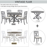 ZUN 5-Piece Retro Functional Dining Table Set Extendable Round Table and 4 Upholstered Chairs for Dining 43692333