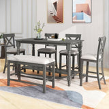 ZUN 6-Piece Counter Height Dining Table Set Table with Shelf 4 Chairs and Bench for Dining Room 22708368