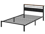 Twin Size Bed Frame with Headboard and Storage Shelf, Metal Bed, Upholstered Wooden Beds, Sturdy 25841436