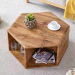 ZUN Hexagonal MDF coffee table, characteristic wood grain pattern stickers, multi-hole design to give W1512P271096