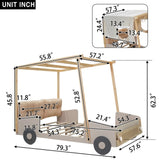 Wood Full Size Car Bed with Pillow, Ceiling Cloth and LED, Natural WF309289AAM