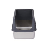 ZUN XL Stainless Steel Cat Litter Box with Lid, Extra Large Litter Pan with High Sides, Easy Cleaning, 98168001