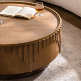 Coffee Table Round Wood Modern Solid Wood Veneer Handcrafted Relief Tea Table with Sturdy Pedestal W3158P323243
