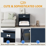 Vintage Small Storage Cabinet with Led Light and Pet Bed, Hidden Cat Litter Box with Drawer and B082P232952