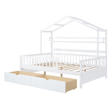 Wooden Full Size House Bed with 2 Drawers,Kids Bed with Storage Shelf, White WF308873AAK