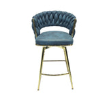 26" Bar Chair Suede Woven Bar Stool Set of 2,Golden legs Barstools No Adjustable Kitchen Island W2189132047