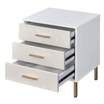 ZUN White, Champagne and Gold 3-Drawer Nightstand with Metal Leg B062P189252