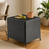 Outdoor PE Wicker Side Table with Storage, Patio Rattan End Table Square Container for Furniture 27645428
