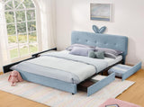 Queen Size Kids Upholstered Bed with Oversized Rabbit Ear Headboard, LED Light & 4 Storage Drawers, W1413P384928
