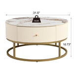 ZUN 31.5 Inch Modern Round Coffee Table with Drawers, Marble Table with Storage, Coffee Table for Living W821P184399