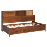 Twin Size Wooden Daybed with 3 Storage Drawers, Upper Soft Board, shelf, and a set of Sockets and N708P263524D