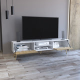 ZUN Huna TV Stand, Dual-Tone with Hinged Drawers and Open Shelves B200P173202