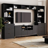 ZUN 4-Piece Entertainment Wall Unit with 13 shelves,8 Drawers and 2 Cabinets, Multifunctional TV Stand 08594491