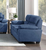 Comfortable Plush Seating Loveseat 1pc Modern Blue Textured Fabric Channel Tufting Solid Wood Frame B011133628