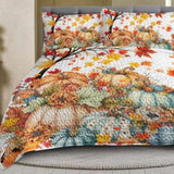 3PCS Colorful Oil Painting Pumpkin Pattern Quilt Set Queen Size for All Seasons Flower Fall Leaves 33445904