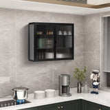 27.56"Glass Doors Modern Two-door Wall Cabinet with Featuring Three-tier Storage for Entryway Living W757119327