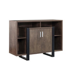 ZUN Wine Cabinet, Kitchen Bar Display Cabinet with 4 Shelves & Center Cabinet- Walnut Oak & Black B107130947