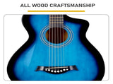 38 Inch Acoustic Guitar for Beginners, JF Body Shape, Basswood Folk Guitar in Fade Blue Finish, 76700625