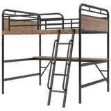 Full Size Metal Loft Bed with Desk, Metal Loft Bed with LED Light and Charge Station,Black W2580P286695
