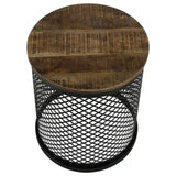 ZUN Natural and Black Drum Base Accent Table B062P153918