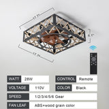 ZUN Farmhouse Rustic Ceiling Fan and Remote Control,Square Caged Industrial Ceiling Fixture with 6 W1340103798