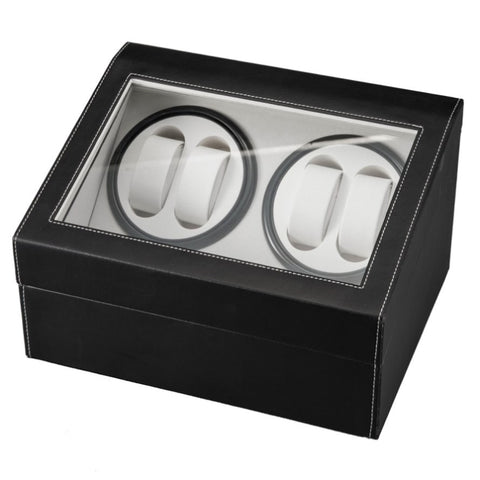 ZUN Black Leather Watch Winder Storage Auto Display Case Box 4 6 Automatic Rotation 53056422