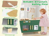 Green Kids Play Kitchen with Realistic Faucet & Ice Dispenser, Anti-Tipping Pretend Cooking Set for 02084260