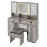 Large Vanity Table Set with LED Lighted Mirror and 2 DIY Pegboards, 5 Hooks, Vanity Desk with 11975877