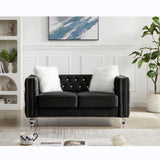Black, Two-seater Sofa, Velvet Crystal Buckle Upholstery Sofa, Crystal Feet, Removable Cushion, Two 74092413