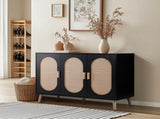 3-door vertical shoe cabinet particle board plastic rattan black frame original wood rattan 99856326