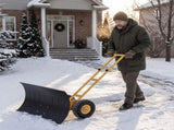 Manual Snow Pusher Cart 36x18in with H-Handle, Black Iron Blade, Yellow Wheels, Snow Plow Cart 50835495