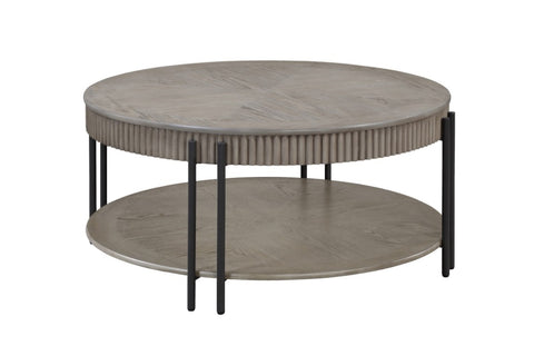 ZUN 1pc Contemporary Round Coffee Table with Storage Shelf Black Brown Tan / Beige Finish Living Room B011P245444