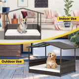 ZUN Dog House Outdoor with Canopy, Rattan Dog Bed with Water-resistant Cushion, 90952212