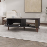 ZUN Govan Coffee Table with a Door, Conical Legs, and Open Storage, Wengue B128P263709