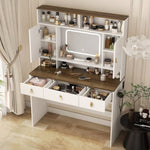 ZUN Farmhouse Dressing Table Makeup Table, 43" Wide Dressing Table with Lighted Mirror and Makeup W1321P196445