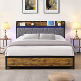 ZUN Queen Size Bed Frame, Storage Headboard with Charging Station and 4 Storage Drawers,LED Lights , W2297P218132