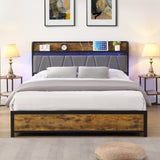 Full Size Bed Frame, Storage Headboard with Charging Station and 4 Storage Drawers,LED Lights , W311P187977
